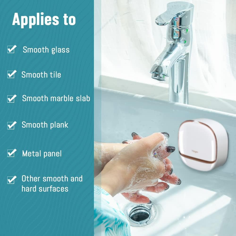 Luxury Soap Holder with Drain Tray, Waterproof Soap Dish Holder, Keep Soap Bars Dry, Adhesive Soap Case Box Wall Mounted for Shower, Bathroom, Bathtub, White