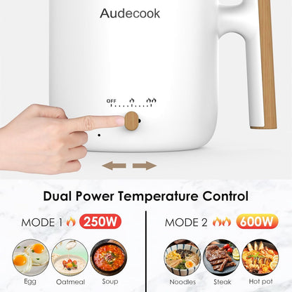 Hot Pot Electric with Steamer, 1.8L Portable Mini Travel Cooker, Multifunctional Non-Stick Electric Skillet for Stir Fry/Stew/Steam, Perfect for Ramen Noodles/Pasta/Egg/Soup/Oatmeal (White)