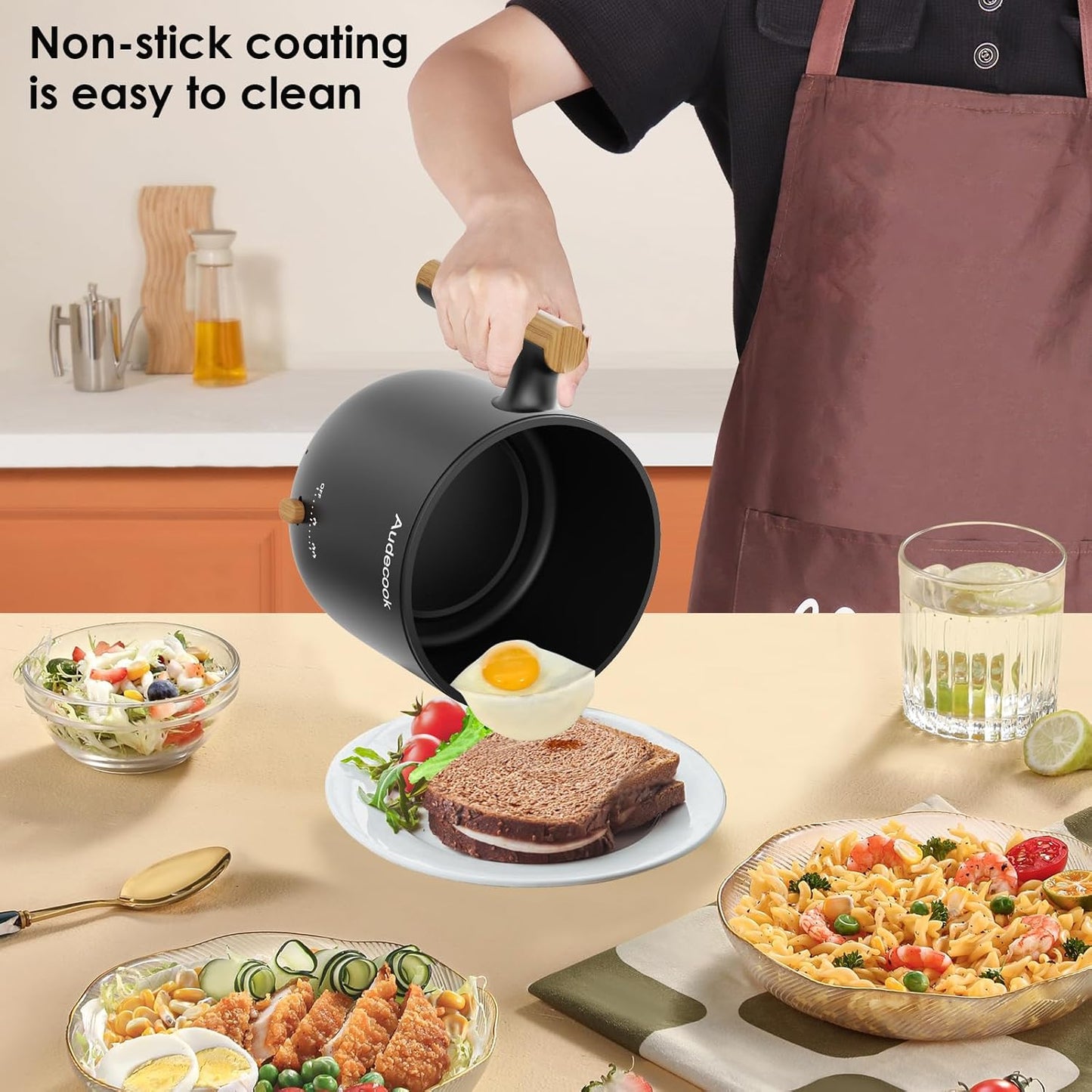 Hot Pot Electric with Steamer, 1.8L Portable Mini Travel Cooker, Multifunctional Non-Stick Electric Skillet for Stir Fry/Stew/Steam, Perfect for Ramen Noodles/Pasta/Egg/Soup/Oatmeal(Black)
