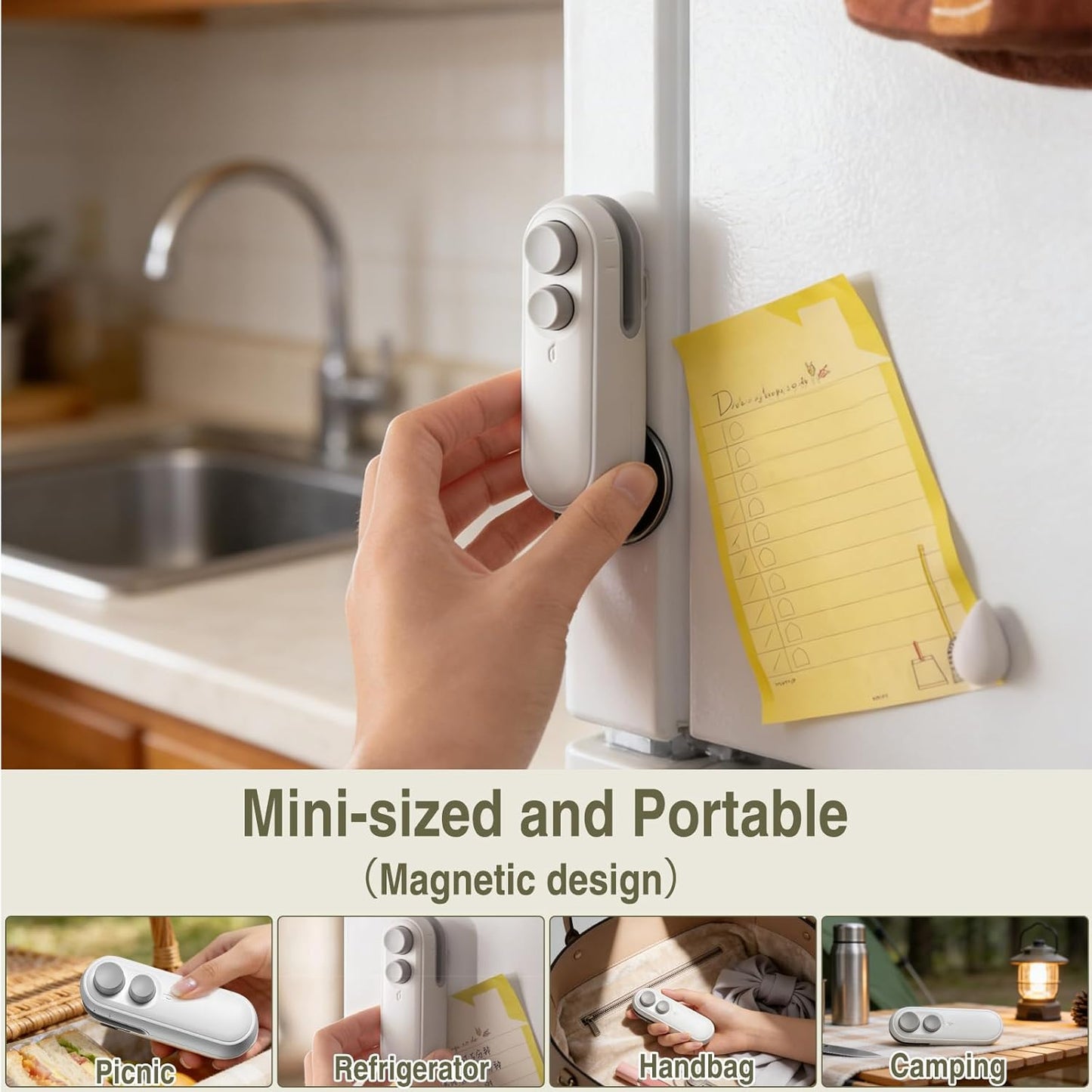 Mini Bag Sealer,2 in 1 Mini Bag Sealer with Cutter and Magnet, Rechargeable Mini Bags Sealer Portable Heat Sealing Machine for Snacks,Food Freshness Storage