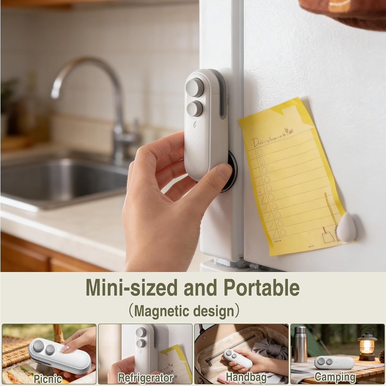 Mini Bag Sealer,2 in 1 Mini Bag Sealer with Cutter and Magnet, Rechargeable Mini Bags Sealer Portable Heat Sealing Machine for Snacks,Food Freshness Storage