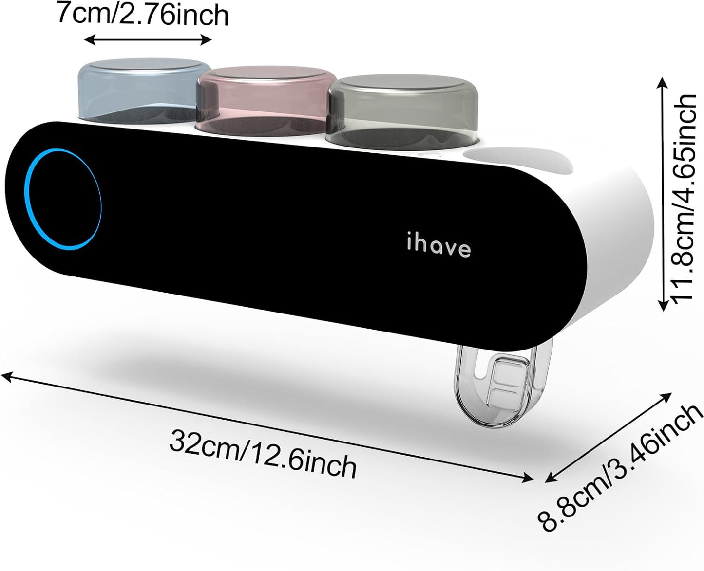 Wall Mounted Electric Toothbrush Holders with 3 Cups, UV Sanitizer, Toothpaste Dispenser, Smart Home Bathroom Accessories & Decor, Black