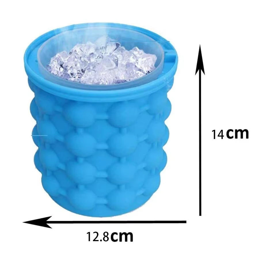 Ice Cube Mold Ice Tray Large Silicone Ice Bucket (2-In-1) Ice Cube Maker Circular Portable (Dark Blue) Suitable for Summer