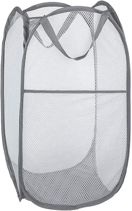 Mesh Pop up Laundry Hamper, Collapsible for Storage, Portable Folding Pop-Up Clothes Hamper Laundry Basket for Home Room, College Dorm or Travel, Grey