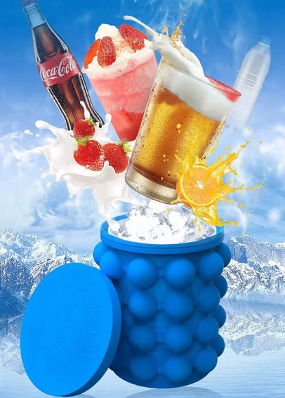 Ice Cube Mold Ice Tray Large Silicone Ice Bucket (2-In-1) Ice Cube Maker Circular Portable (Dark Blue) Suitable for Summer