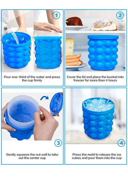Ice Cube Mold Ice Tray Large Silicone Ice Bucket (2-In-1) Ice Cube Maker Circular Portable (Dark Blue) Suitable for Summer