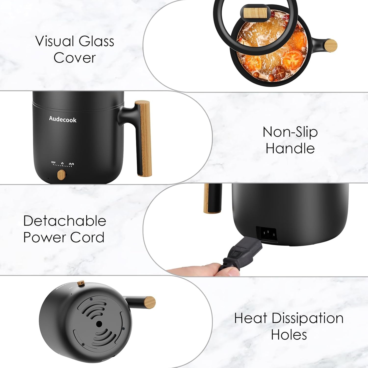 Hot Pot Electric with Steamer, 1.8L Portable Mini Travel Cooker, Multifunctional Non-Stick Electric Skillet for Stir Fry/Stew/Steam, Perfect for Ramen Noodles/Pasta/Egg/Soup/Oatmeal(Black)