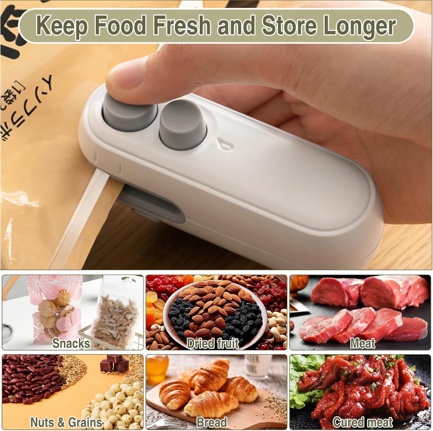 Mini Bag Sealer,2 in 1 Mini Bag Sealer with Cutter and Magnet, Rechargeable Mini Bags Sealer Portable Heat Sealing Machine for Snacks,Food Freshness Storage