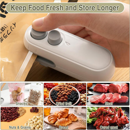 Mini Bag Sealer,2 in 1 Mini Bag Sealer with Cutter and Magnet, Rechargeable Mini Bags Sealer Portable Heat Sealing Machine for Snacks,Food Freshness Storage