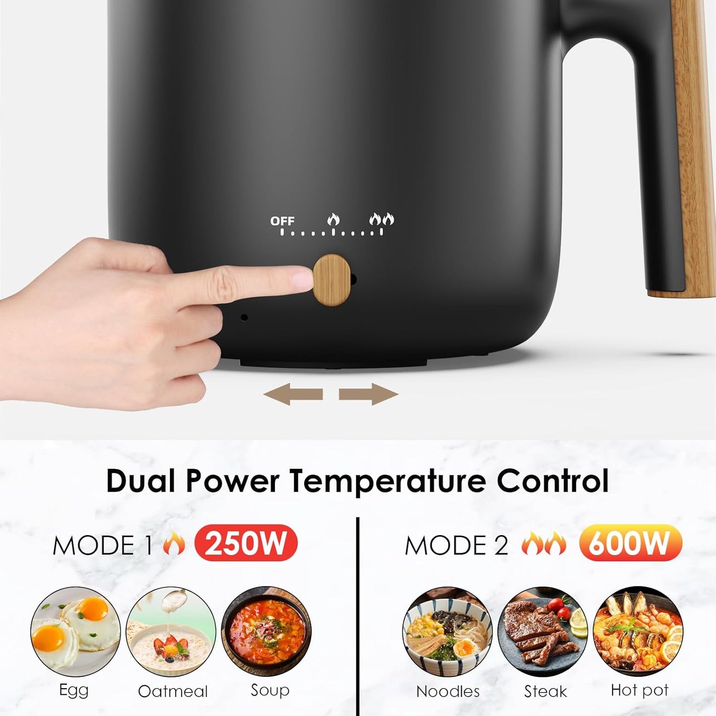 Hot Pot Electric with Steamer, 1.8L Portable Mini Travel Cooker, Multifunctional Non-Stick Electric Skillet for Stir Fry/Stew/Steam, Perfect for Ramen Noodles/Pasta/Egg/Soup/Oatmeal(Black)