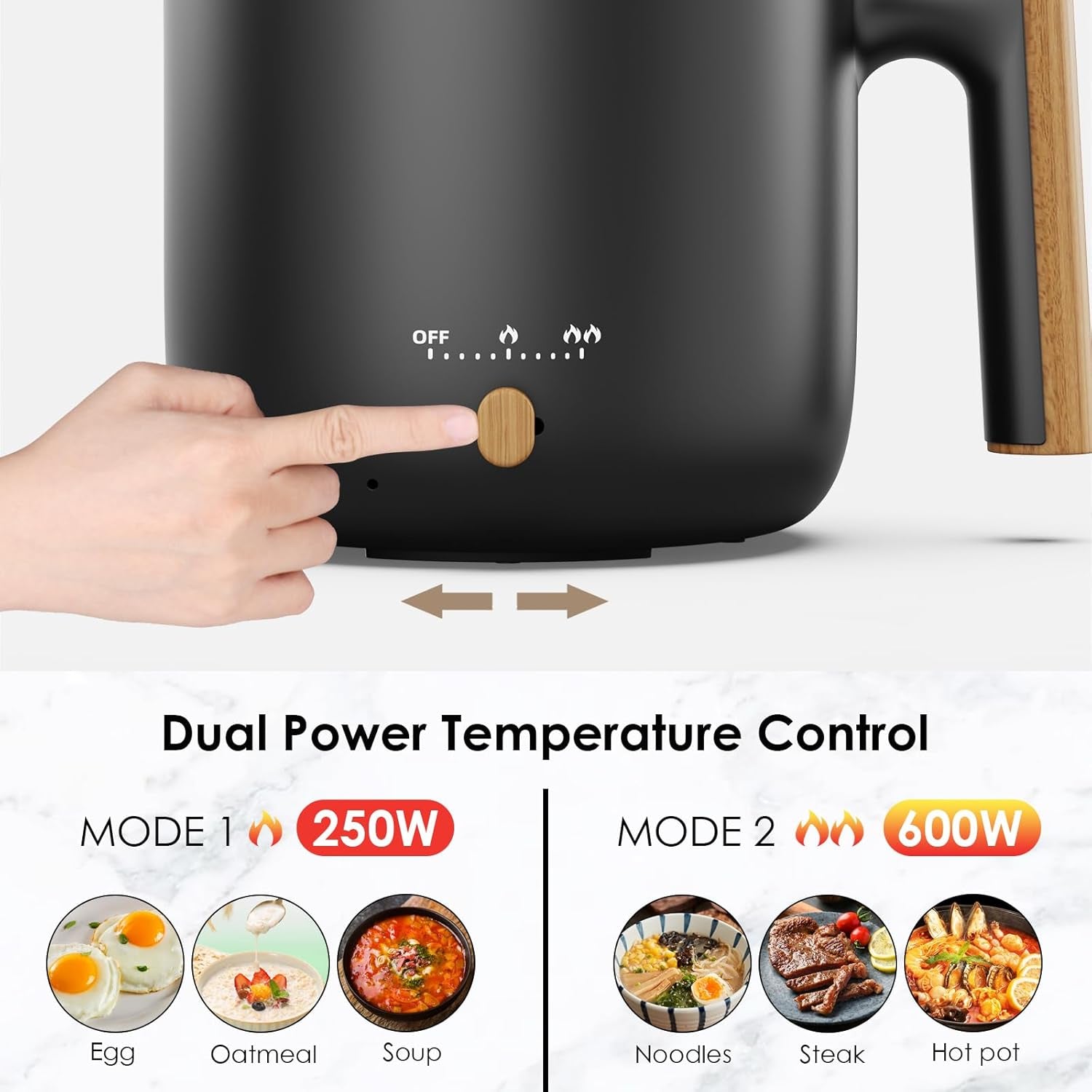 Hot Pot Electric with Steamer, 1.8L Portable Mini Travel Cooker, Multifunctional Non-Stick Electric Skillet for Stir Fry/Stew/Steam, Perfect for Ramen Noodles/Pasta/Egg/Soup/Oatmeal(Black)