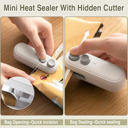 Mini Bag Sealer,2 in 1 Mini Bag Sealer with Cutter and Magnet, Rechargeable Mini Bags Sealer Portable Heat Sealing Machine for Snacks,Food Freshness Storage