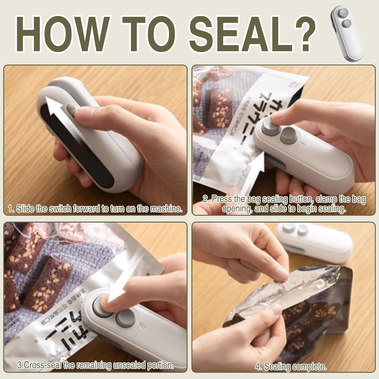 Mini Bag Sealer,2 in 1 Mini Bag Sealer with Cutter and Magnet, Rechargeable Mini Bags Sealer Portable Heat Sealing Machine for Snacks,Food Freshness Storage