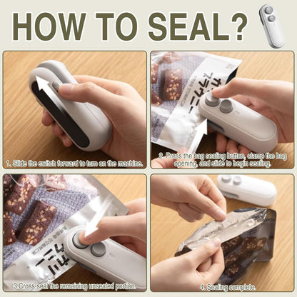 Mini Bag Sealer,2 in 1 Mini Bag Sealer with Cutter and Magnet, Rechargeable Mini Bags Sealer Portable Heat Sealing Machine for Snacks,Food Freshness Storage