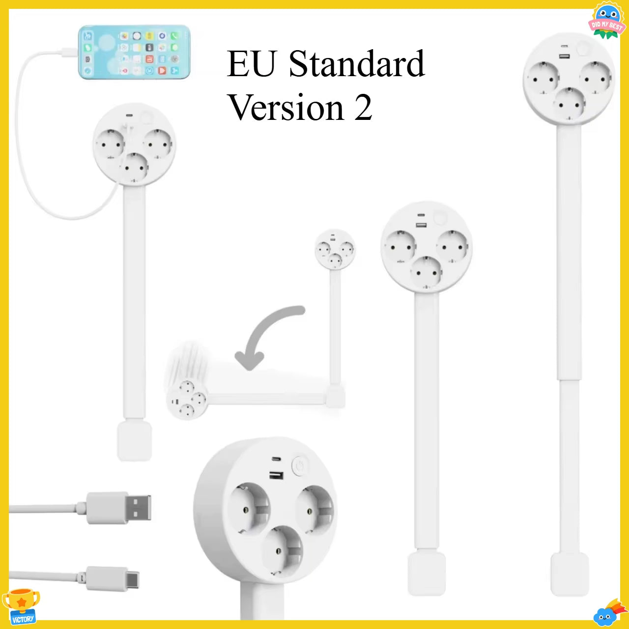 Electrical Outlet Extender Flat Plug Power Strip Features Rotates Power Outlets Extender Use behind Sofas Nightstands Desk